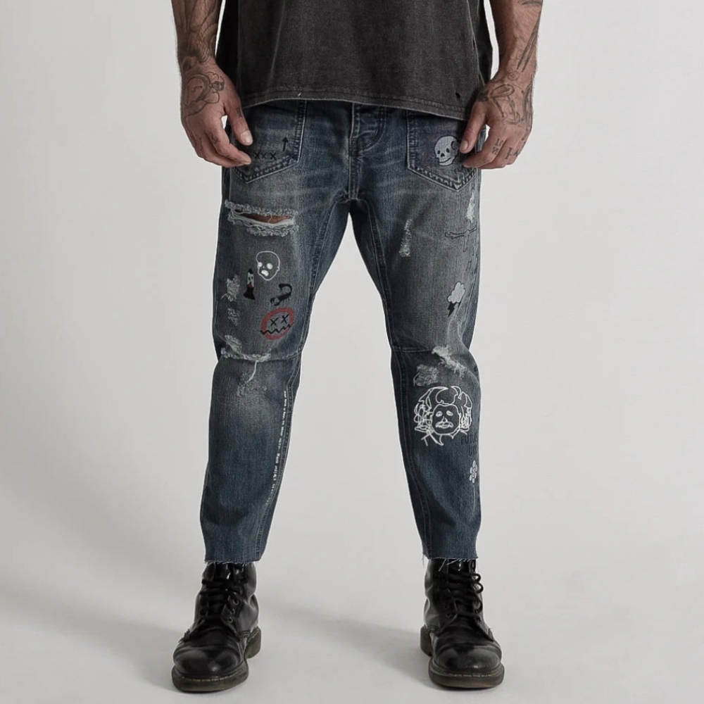 NWT ONE TEASPOON TOUR DE FORCE MR EAGLES JEANS SIZE 32 Graffiti Print Distress